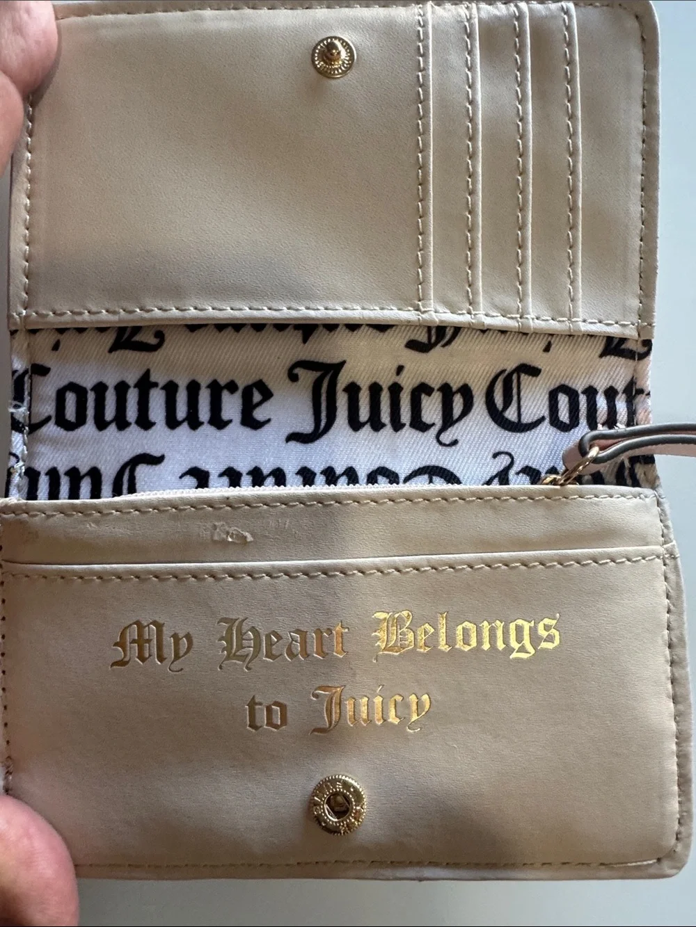 Juicy Couture Pink & Cream Logo Zip Wallet with Gold Emblem
